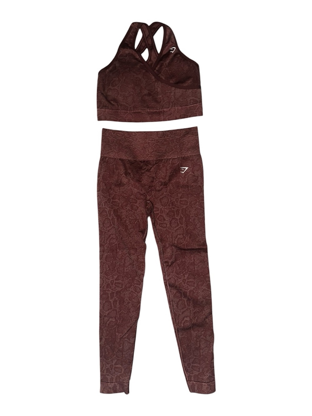 Gymshark Maroon Floral Jacquard Legging and Cross-Back Sports Bra Set